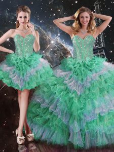 Affordable Multi-color Neckline Beading and Ruffles Sweet 16 Dresses Sleeveless Lace Up