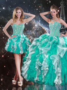 Amazing Multi-color Sweetheart Neckline Beading and Ruffles Sweet 16 Dress Sleeveless Lace Up