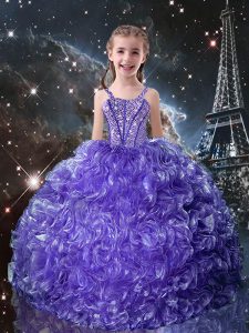 Elegant Purple Organza Lace Up Straps Sleeveless Floor Length Winning Pageant Gowns Beading and Ruffles