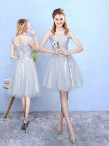 Adorable Silver Square Neckline Lace Court Dresses for Sweet 16 Sleeveless Lace Up