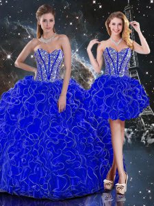 Nice Organza Sweetheart Sleeveless Lace Up Beading and Ruffles Sweet 16 Dress in Royal Blue
