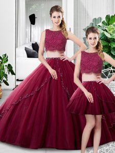 Hot Selling Fuchsia Scoop Neckline Lace and Ruching Quinceanera Dress Sleeveless Zipper