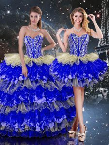 Designer Floor Length Lace Up Quinceanera Gowns Multi-color for Military Ball and Sweet 16 and Quinceanera with Beading and Ruffles and Ruffled Layers