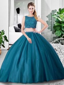 Scoop Sleeveless Tulle Sweet 16 Quinceanera Dress Lace and Ruching Zipper