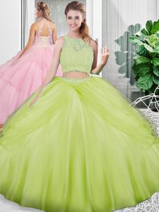 Floor Length Ball Gowns Sleeveless Yellow Green 15th Birthday Dress Lace Up