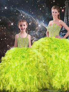 Beading and Ruffles Quinceanera Dress Yellow Green Lace Up Sleeveless Floor Length