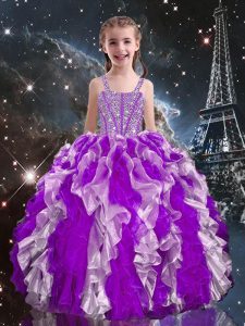 Hot Selling Eggplant Purple Little Girls Pageant Dress Wholesale Quinceanera and Wedding Party with Beading and Ruffles Straps Sleeveless Lace Up