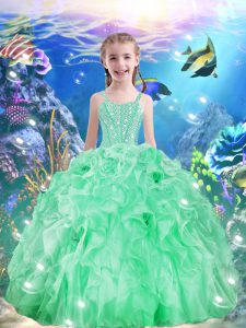 Superior Apple Green Ball Gowns Beading and Ruffles Pageant Dress Toddler Lace Up Organza Sleeveless Floor Length