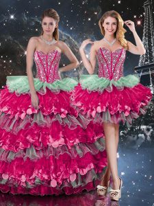 Fancy Multi-color Sweetheart Lace Up Beading and Ruffles and Ruffled Layers Ball Gown Prom Dress Sleeveless