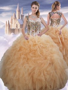 Top Selling Champagne Sweetheart Lace Up Beading and Ruffles Sweet 16 Quinceanera Dress Sleeveless