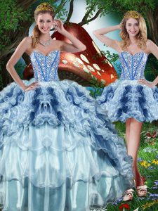 Modern Multi-color Sweetheart Lace Up Beading and Ruffles and Ruffled Layers 15th Birthday Dress Sleeveless