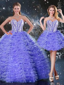 Eye-catching Sleeveless Organza Floor Length Lace Up Quinceanera Dress in Purple with Embroidery