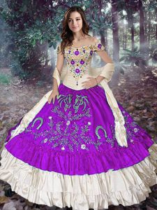 Chic Eggplant Purple Sleeveless Embroidery and Ruffled Layers Floor Length Sweet 16 Quinceanera Dress