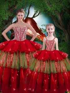 Cheap Wine Red Sleeveless Beading and Ruffled Layers Floor Length Sweet 16 Quinceanera Dress