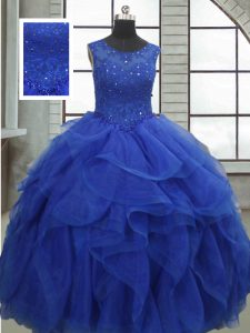 Organza Sleeveless Floor Length Sweet 16 Dress and Ruffles and Sequins