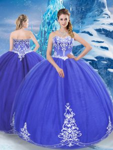 Best Floor Length Zipper Sweet 16 Dresses Blue for Military Ball and Sweet 16 and Quinceanera with Appliques