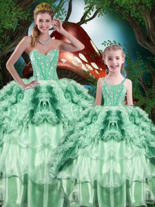 Top Selling Multi-color Ball Gowns Organza Sweetheart Sleeveless Beading and Ruffles and Ruffled Layers Floor Length Lace Up Sweet 16 Dress