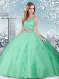 Artistic Floor Length Ball Gowns Sleeveless Apple Green Quinceanera Dresses Clasp Handle