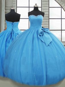 Super Ball Gowns Ball Gown Prom Dress Baby Blue Sweetheart Tulle Sleeveless Floor Length Lace Up