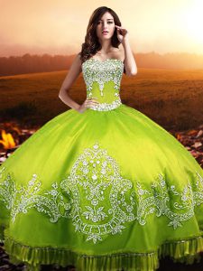 Sweetheart Sleeveless 15th Birthday Dress Floor Length Beading and Appliques Yellow Green Taffeta