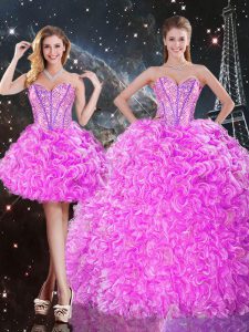 Hot Selling Fuchsia Sweetheart Lace Up Beading and Ruffles Ball Gown Prom Dress Sleeveless