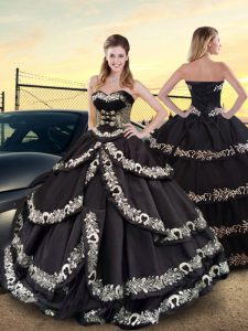 Fantastic Sleeveless Floor Length Embroidery and Ruffled Layers Lace Up Quinceanera Gown with Black