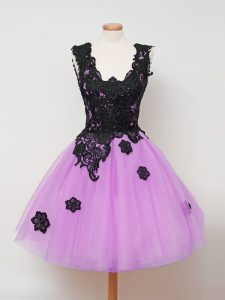 Enchanting Tulle Sleeveless Knee Length Quinceanera Court of Honor Dress and Appliques