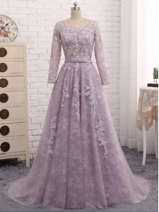 Hot Selling Zipper Mother of the Bride Dress Lavender for Prom and Sweet 16 with Beading and Appliques Brush Train