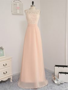 Low Price Chiffon Sleeveless Floor Length Quinceanera Court of Honor Dress and Lace