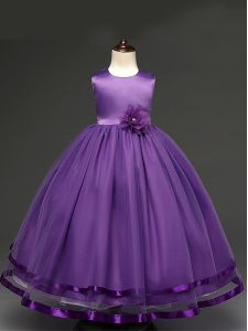 Top Selling Ball Gowns Pageant Gowns Purple Scoop Tulle Sleeveless Floor Length Zipper