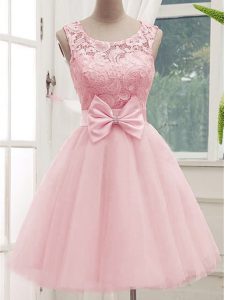 Fantastic Baby Pink Scoop Neckline Lace and Bowknot Quinceanera Dama Dress Sleeveless Lace Up