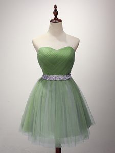 Mini Length A-line Sleeveless Green Quinceanera Court of Honor Dress Lace Up