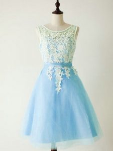 Knee Length Lace Up Quinceanera Dama Dress Light Blue for Prom and Party and Wedding Party with Lace
