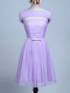 Lavender Empire Strapless Sleeveless Tulle Mini Length Side Zipper Belt Quinceanera Court Dresses