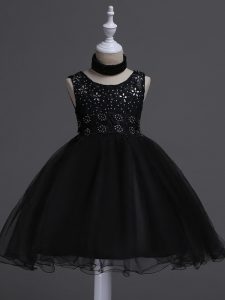 High Quality Ball Gowns Flower Girl Dresses Black Scoop Organza Sleeveless Knee Length Zipper