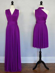 Purple Chiffon Lace Up Vestidos de Damas Sleeveless Floor Length Beading and Ruching