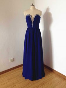 Sleeveless Floor Length Beading Side Zipper Quinceanera Court of Honor Dress with Royal Blue