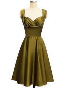 Best Olive Green Taffeta Lace Up Court Dresses for Sweet 16 Sleeveless Knee Length Ruching
