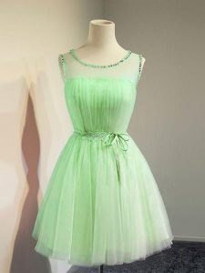 Tulle Lace Up Scoop Sleeveless Knee Length Quinceanera Dama Dress Belt