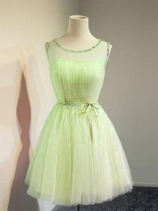 Fashion Yellow Green Scoop Lace Up Belt Court Dresses for Sweet 16 Sleeveless