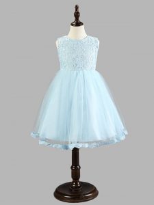 Gorgeous Scoop Sleeveless Zipper Pageant Dress for Womens Light Blue Tulle