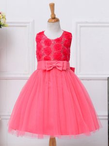 Scoop Sleeveless Lace Up Flower Girl Dresses Hot Pink Tulle