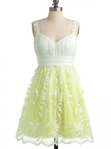 Yellow Empire Lace Quinceanera Dama Dress Lace Up Lace Sleeveless Knee Length