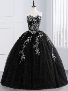 Custom Design Black Lace Up Sweetheart Embroidery Quinceanera Dresses Tulle Sleeveless