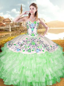 Dramatic Sleeveless Lace Up Floor Length Embroidery and Ruffled Layers Sweet 16 Quinceanera Dress