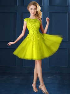 Designer Yellow Cap Sleeves Tulle Lace Up Quinceanera Court Dresses for Prom and Party
