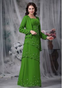Comfortable Green Zipper Mother of the Bride Dress Beading Sleeveless Floor Length