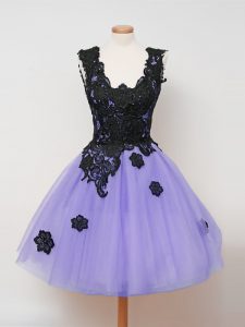Sleeveless Tulle Knee Length Zipper Dama Dress in Lavender with Lace