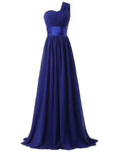Most Popular Floor Length Royal Blue Court Dresses for Sweet 16 One Shoulder Sleeveless Lace Up