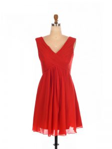 Hot Selling Red Chiffon Zipper One Shoulder Sleeveless Mini Length Vestidos de Damas Ruching
